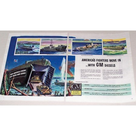 1944 GM Diesel Landing Crafts Ship Color Wartime Ad