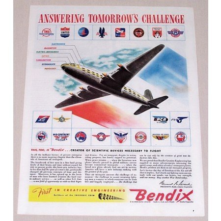 1945 Bendix Engineering Air Transport Aircraft Color Print Art Plane Ad
