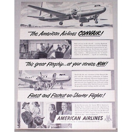 1948 American Airlines Convair Vintage Print Ad - Finest and Fastest