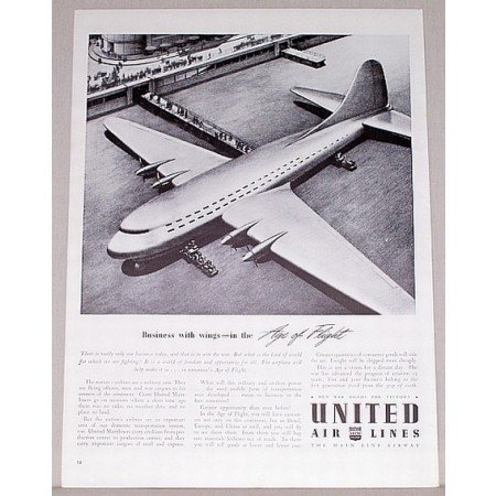 1942 United Air Lines Aviation Vintage Print Ad - Age Of Flight