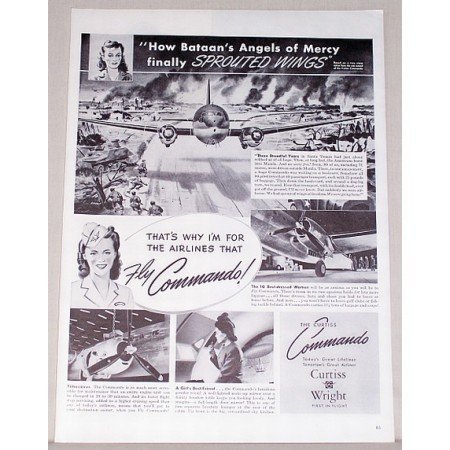 1945 Curtis Wright Commando Airlines Wartime Vintage Print Ad