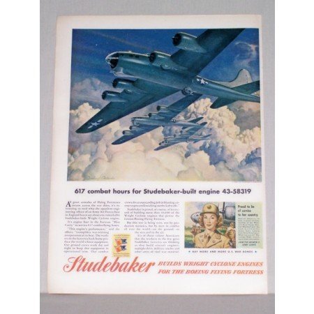 1944 Studebaker Wartime Boeing Flying Fortress Color Print Ad