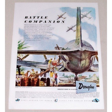 1945 Douglas C54 Refueling Superfortress Plane Color Print Art Ad