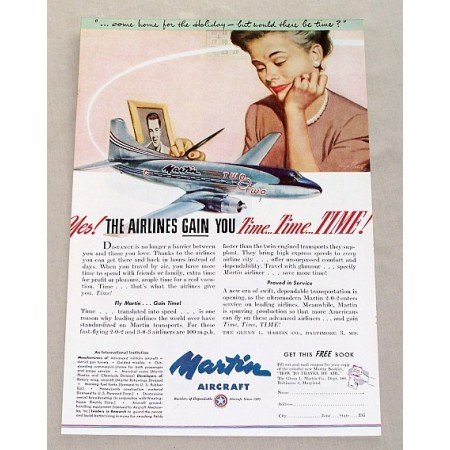 1955 Martin Aircraft Aviation Plane Color Print Ad