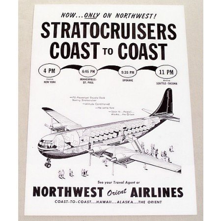 1949 Northwest Airlines Vintage Print Ad - Boeing Stratocruiser