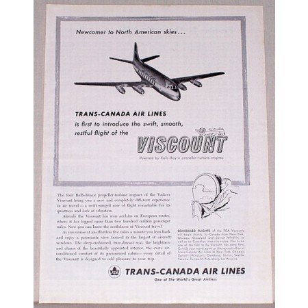 1955 Trans Canada Air Lines Vintage Print Ad - Newcomer To North