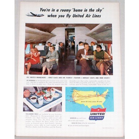 1953 United Air Lines Color Print Ad - Home In The Sky
