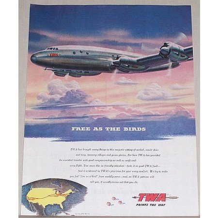 1945 TWA Airlines Soltesz Color Print Art Ad - Free As The Birds
