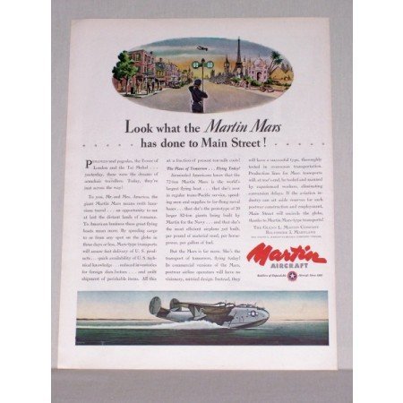 1944 Martin Mars Aircraft Color Print Ad - Flying Boat