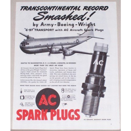 1945 AC Spark Plugs Boeing C-97 Transport Plane Vintage Print Ad