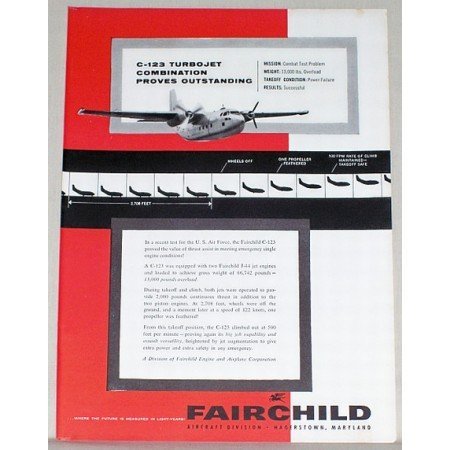 1956 Fairchild C-123 Turbojet Plane Color Print Ad