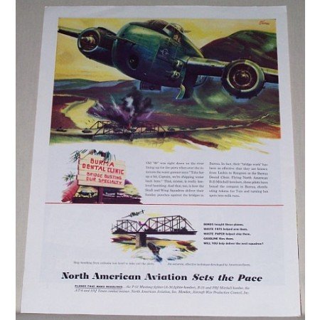 1945 North American Aviation B-25 Mitchell Bomber Color Print Art Ad