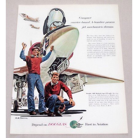 1956 Douglas A4D Skyhawk Navy Jet Art Color Print Ad - A-Bomber