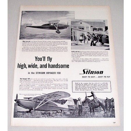 1946 Stinson Voyager 150 Plane Vintage Print Ad - You'll Fly High Wide