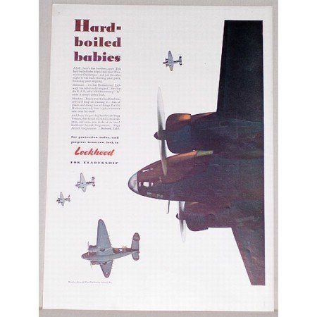 1942 Lockheed Aircraft Color Print Ad - Hard-Boiled Babies