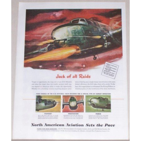 1945 North American Aviation B-25 Mitchell Wartime Color Print Art Ad