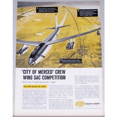 1955 Sperry Gyroscope Boeing B-47 Bomber Color Print Ad