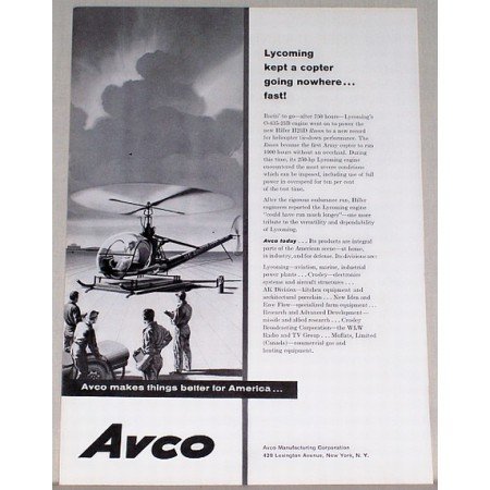 1958 Avco Hiller H23D Raven Helicopter Vintage Print Ad