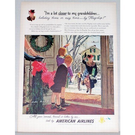 1948 American Airlines Color Print Art Ad - I'm Alot Closer