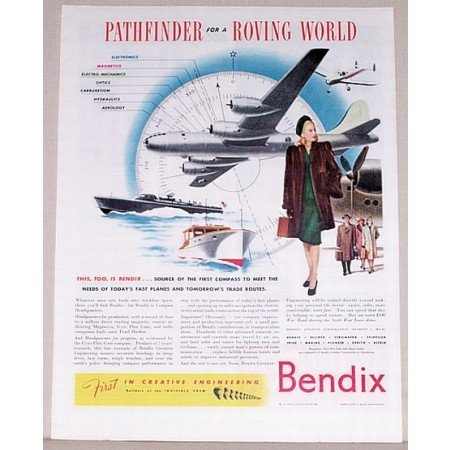 1944 Bendix Aviation Wartime Color Print Ad PATHFINDER FOR ROVING WORLD