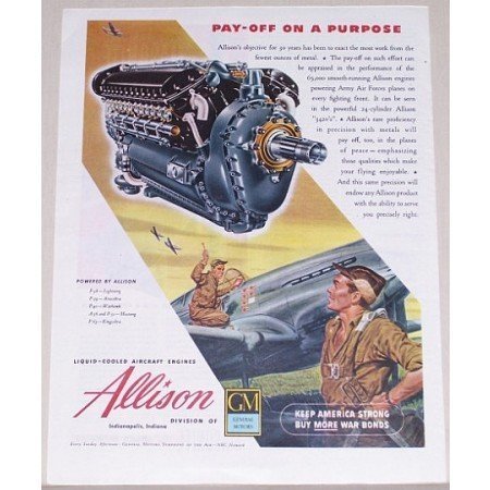 1945 Allison Aircraft Engines Color Wartime Art Color Print Art Ad
