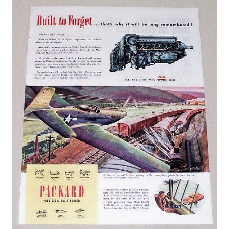 1945 Packard Color AVIATION Wartime Art Color Print Ad ~BUILT TO FORGET