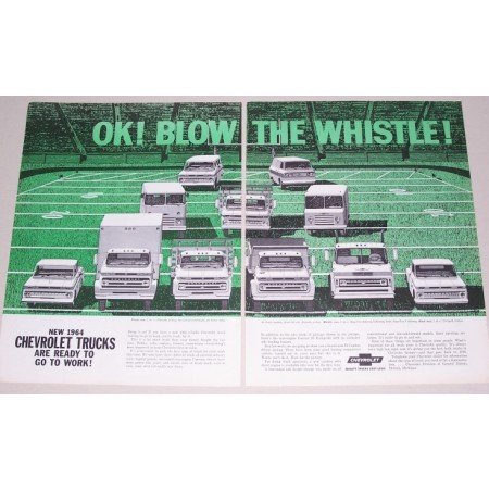 1964 Chevrolet Trucks 2 Page Color Print Ad - Blow Your Whistle