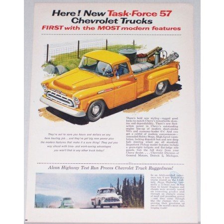 1957 Chevrolet 3100 Pickup Truck Color Print Art Ad - Task Force