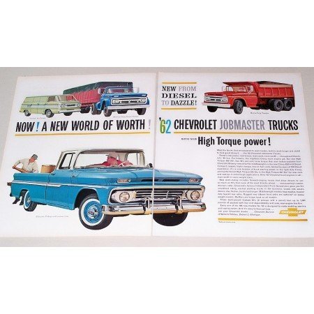1962 Chevrolet Jobmaster Trucks 2 Page Color Print Ad