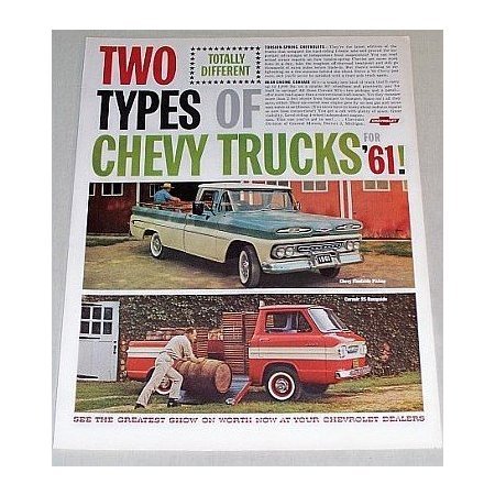 1961 Chevrolet Chevy Trucks Color Print Ad - Fleetside Pickup