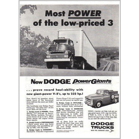 1957 Dodge Power Giants Truck Vintage Print Ad - Most Power