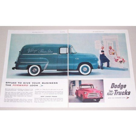 1955 Dodge Town Panel Job Rated Trucks 2 Page Color Print Ad
