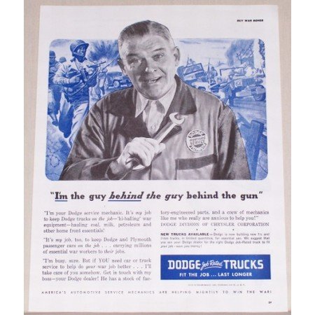 1945 Dodge Job Rated Trucks Vintage Print Ad - Guy Behind The Gun
