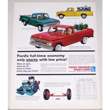 1962 Ford Pickup Trucks Color Print Ad - F100 F250 F350