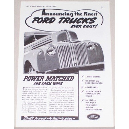 1941 Ford Trucks Vintage Print Ad - Power Matched
