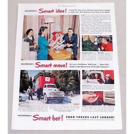 1949 Ford Bonus Built Trucks Color Print Ad - Smart Bet!
