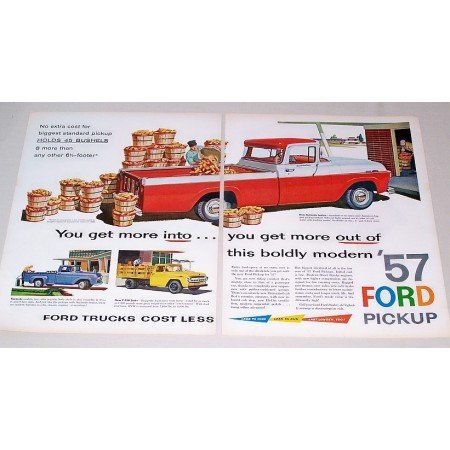 1957 Ford F150 Custom Cab Pickup Truck 2 Page Color Print Ad
