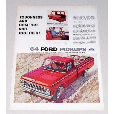 1964 Ford Custom Cab Pickup Truck Color Print Ad