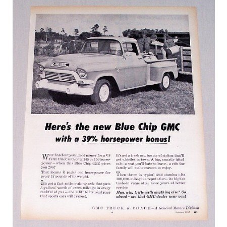 1957 GMC Blue Chip Pickup Truck Vintage Print Ad