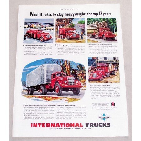 1949 International Trucks Color Print Ad - Heavyweight Champ