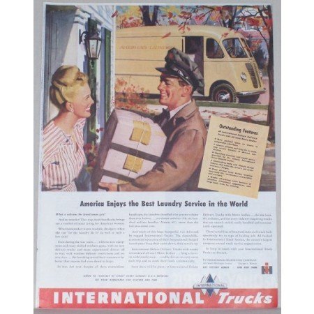 1945 International Trucks Color Print Ad - Laundry Deliver