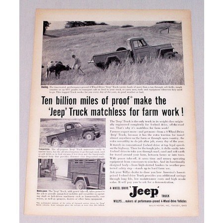 1956 Jeep 4 Wheel Drive Truck Vintage Print Ad - Matchless Farm Work