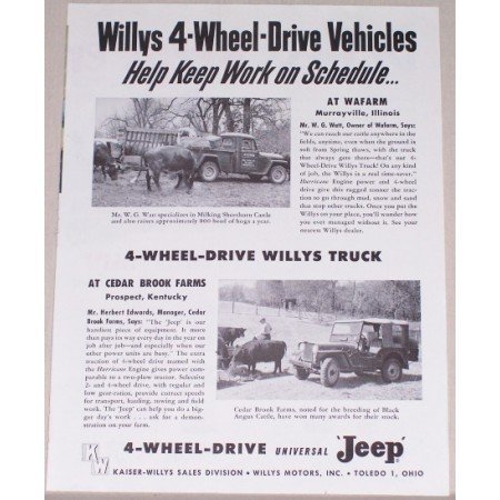 1954 4 Wheel Drive Willys Jeep Vintage Print Ad - Work On Schedule
