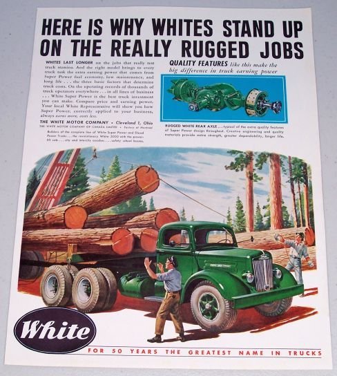 1949 White Motor Company Green Log Truck Color Transportation Print Art Ad