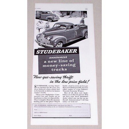 1941 Studebaker Truck Vintage Print Ad - Gas-Saving Thrift