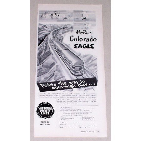 1953 Missouri Pacific Lines Colorado Eagle Train Vintage Print Ad
