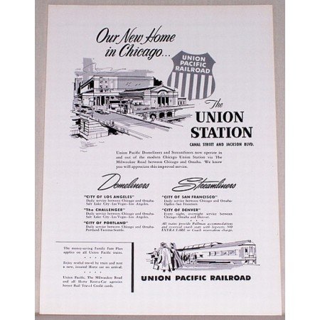 1955 Union Pacific Railroad Chicago Union Station Vintage Print Ad