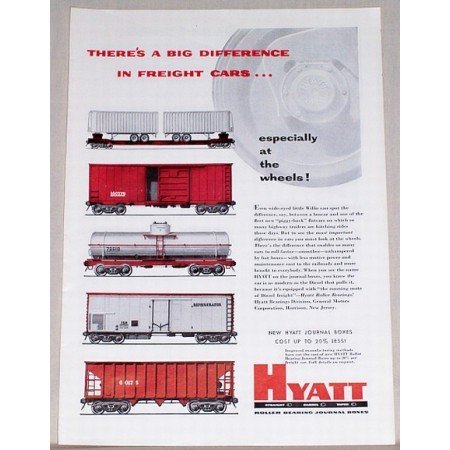 1954 Hyatt Roller Bearing Freight Car Train Color Print Ad