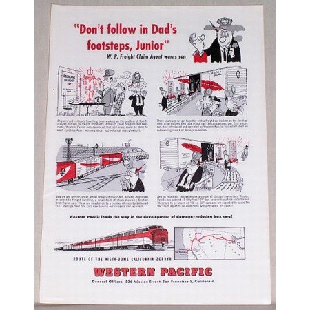 1954 Western Pacific California Zephyr Train Color Print Art Ad