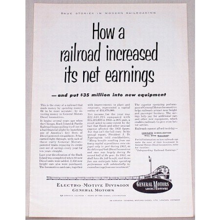 1953 General Motors Locomotives Vintage Print Ad - Net Earnings